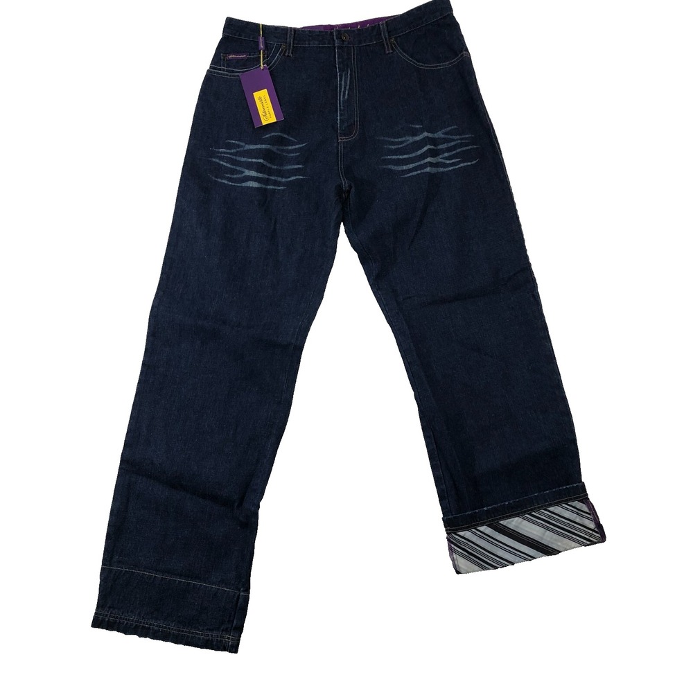 Silversilk Purple‎ Label Jeans Men's 36 X 34 Denim Blue Striped Cuff Relaxed NWT